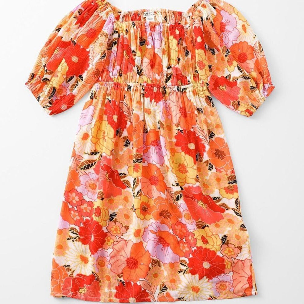 Billabong Girls' Bright Floral Love Sugar Coral Mini Boho Dress Size Medium NWT - Picture 2 of 13